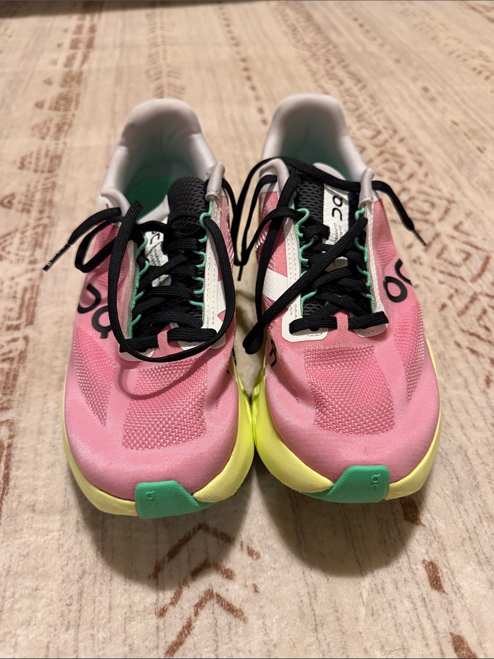 On Running Pink and Neon Yellow Cloudflow Running Shoes with Mint Accents